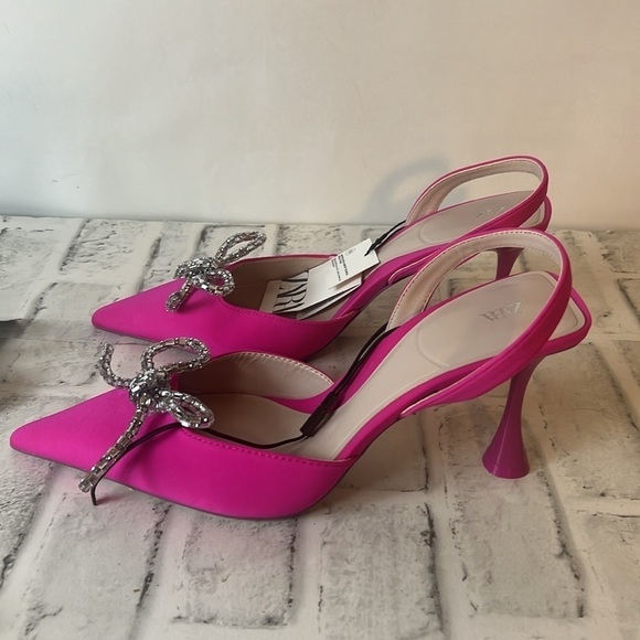 NWT Zara Embellished Bow Heeled Slingbacks - Picture 7 of 10